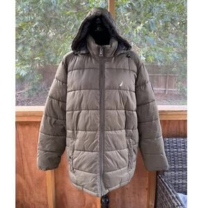 Nautica Women's Hunter Green Hooded Puffer Coat Size L.